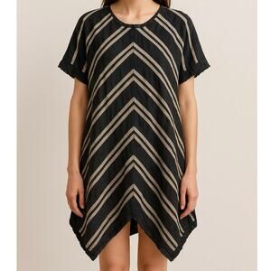 HACHE linen cotton blend asymetrical dress tunic chevron sz 42 US large L